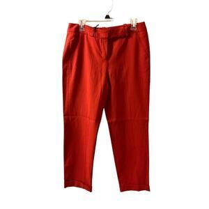 Faconnable Ankle Pant Women Size 8 Red Straight Leg High Rise Slash Pockets